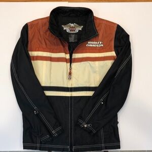 Harley Davidson Motorcycle Jacket size M nylon Black Orange and cream